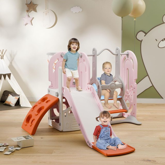 4 in 1 Toddler Slide, Slide for Toddlers Age 13 with Basketball Hoop