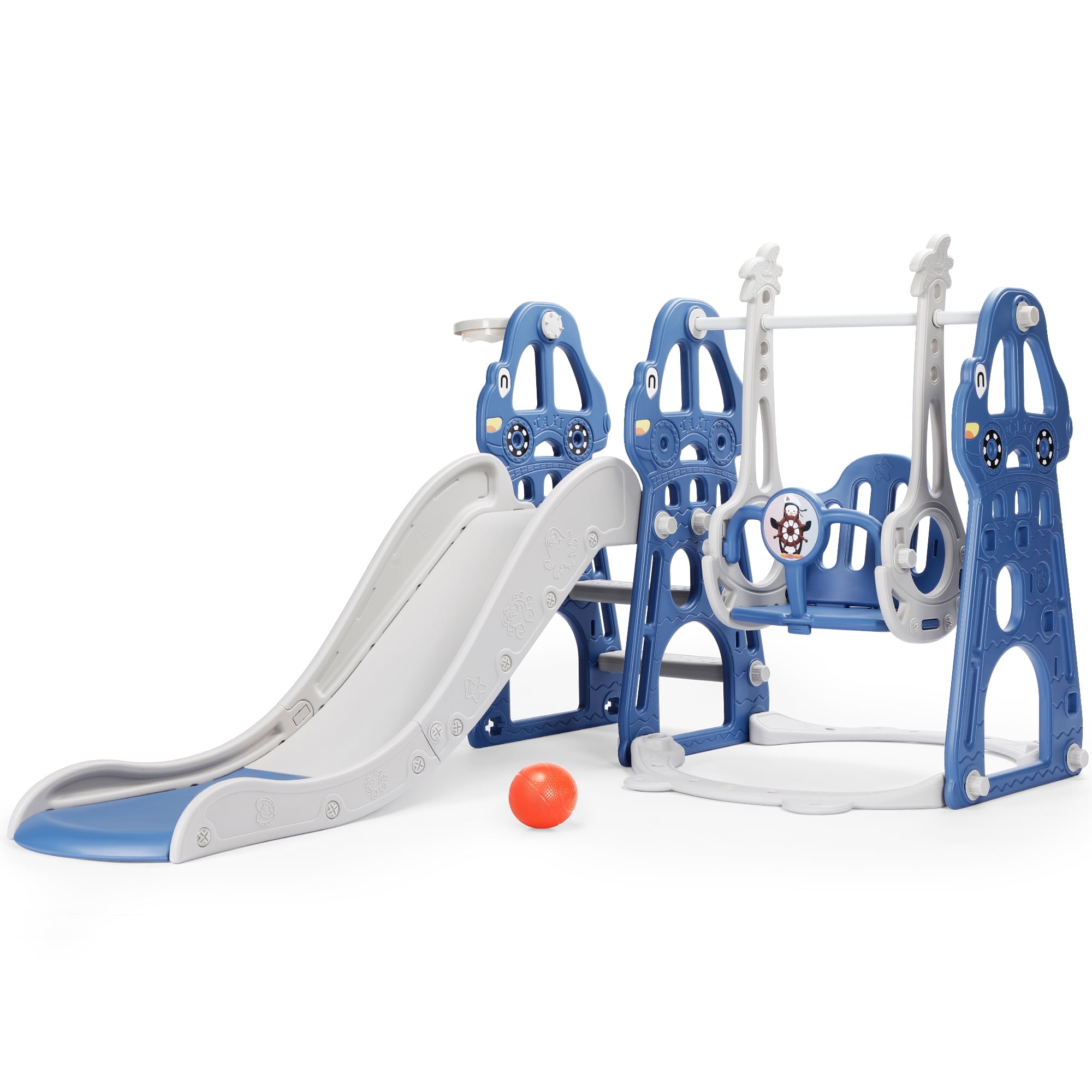 Easoger 4 in 1 Toddler Swing and Slide Unisex Child & Teen Swing Sets, Blue, 110 lb