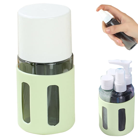 4 in 1 Travel Dispenser, 4 Pack Travel Bottles for Toiletries, Leak Proof Travel Size Containers, Portable Containers for Shampoo Lotion Conditioner Cream (60 ML, Round, Green)
