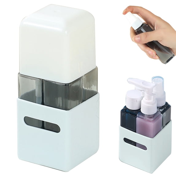 4 in 1 Travel Dispenser, 4 Pack Travel Bottles for Toiletries, Leak Proof Travel Size Containers, Portable Containers for Shampoo Lotion Conditioner Cream (60 ML, Square, Blue)