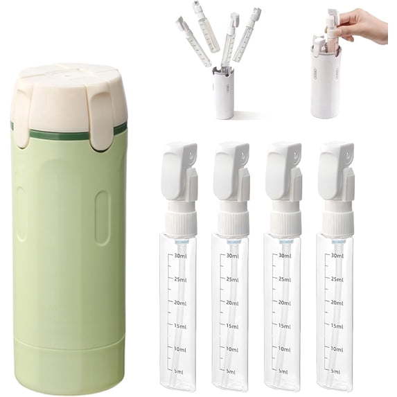 4 in 1 Travel Dispenser Bottle, DEUUZHENQI 4 in 1 Travel Bottle, 4 in One Dispenser, Refillable Leak Proof Portable Containers for Shampoo Lotion Conditioner Cream