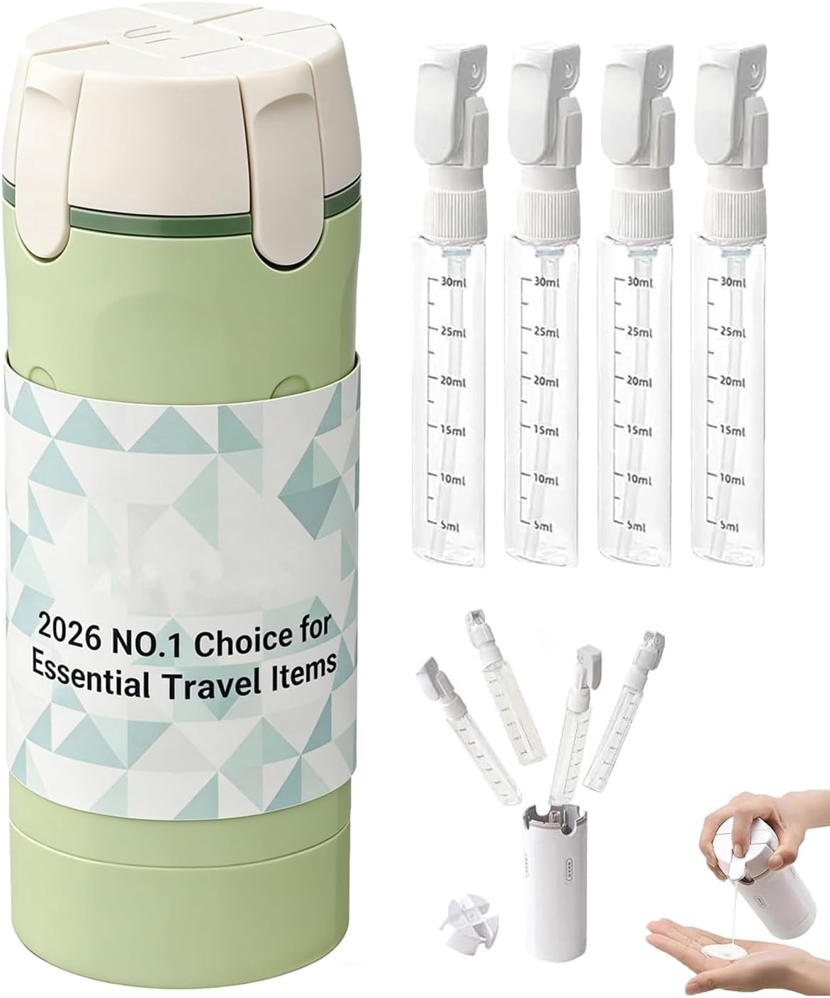 4 in 1 Travel Dispenser Bottle 4 Pack 30ml Air Conditioner Portable Refillable Travel Size Containers Dispensing Bottles for Shampoo Conditioner Lotion Luggage Organizer Travels Essentials(Green)