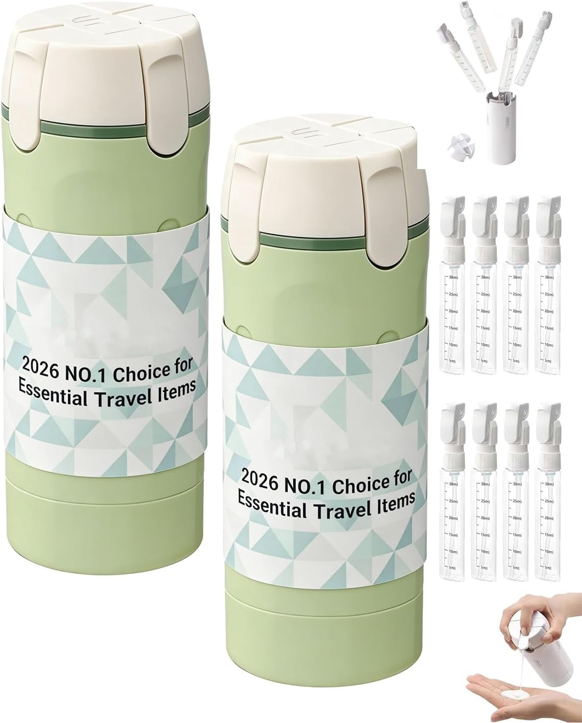4 in 1 Travel Dispenser Bottle 4 Pack 30ml Air Conditioner Portable Refillable Travel Size Containers Dispensing Bottles for Shampoo Conditioner Lotion Luggage Organizer Travels Essentials(Greenx2)