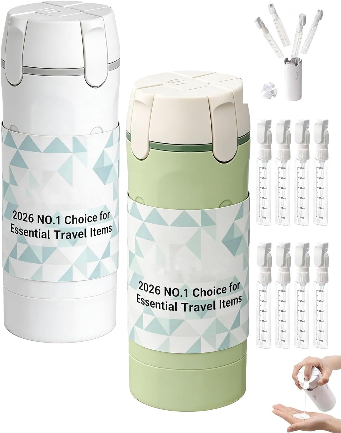 4 in 1 Travel Dispenser Bottle 4 Pack 30ml Air Conditioner Portable Refillable Travel Size Containers Dispensing Bottles for Shampoo Conditioner Lotion Luggage Organizer Travels Essentials(Mix2)