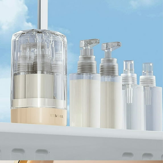 4 in 1 Travel Dispenser Bottle Set | Refillable Leakproof Containers for Shampoo, Shower Gel & Face Wash | 35ml Each | Gray Blue Pink Portable Bottles