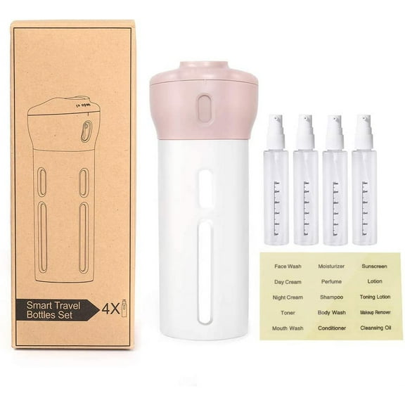 4 in 1 Travel Dispenser Portable Shampoo Shower Bottles Sets 40ml(1.4Oz) Refillable Leak Proof Toiletry Lotion Containers Small Mini Size Foam Pump Bottles Sets for Travel Conditioner Shampoo