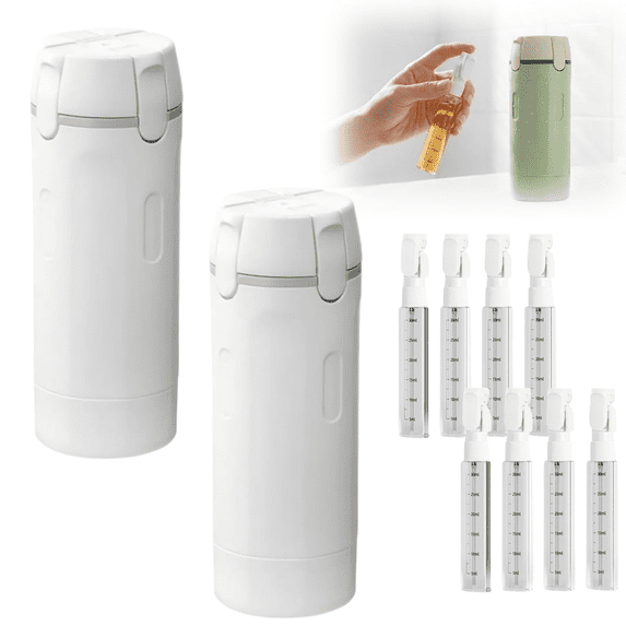 4 in 1 Travel Dispenser, Travel Bottles for Toiletries, 4-in-1 Travel Dispenser Bottle Refillable Leakproof Design 4-in-1 Travel Refill Bottle Portable Travel Size Containers(White,2set)