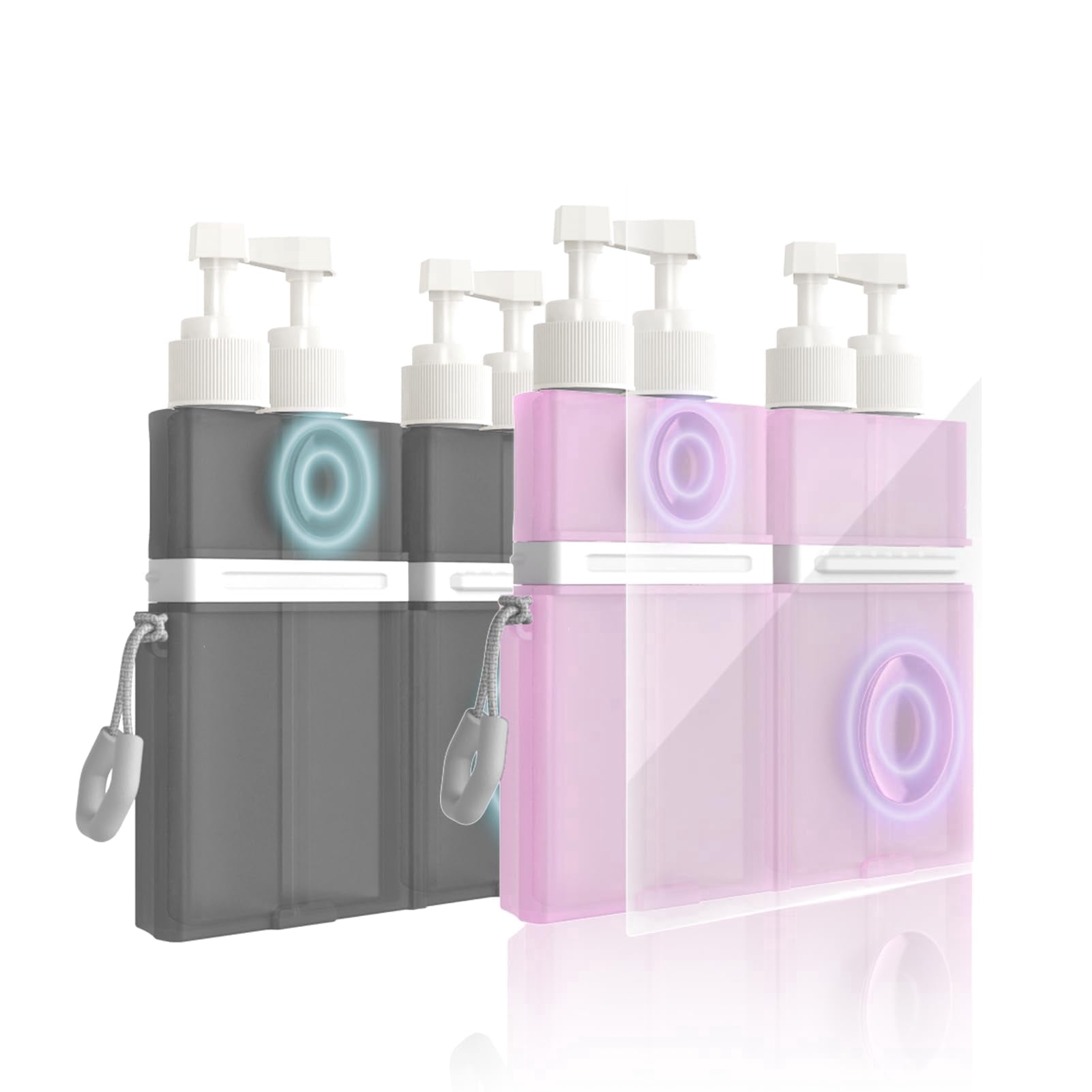 4 in 1 Travel Toiletry Containers, Refillable Travel Size Toiletries Bottles Set with Suction Cup for Smooth Walls - for Shampoo,Conditioner,Body Wash,Lotion