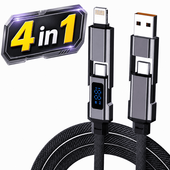 4 in 1 USB C Cable 240W Fast Charging Multi Charger Cord with E-Mark Smart Chip, Nylon Braided Cable for Smartphones Tablets Laptops and More 5FT