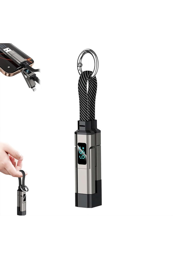 4 in 1 USB C Keychain Charger Cable,65W Fast Charging Short Phone Lanyard Data Cable Fit Light-ning/Type-C/USB-A/USB-C,Portable Multi Charge Digital Display Cord