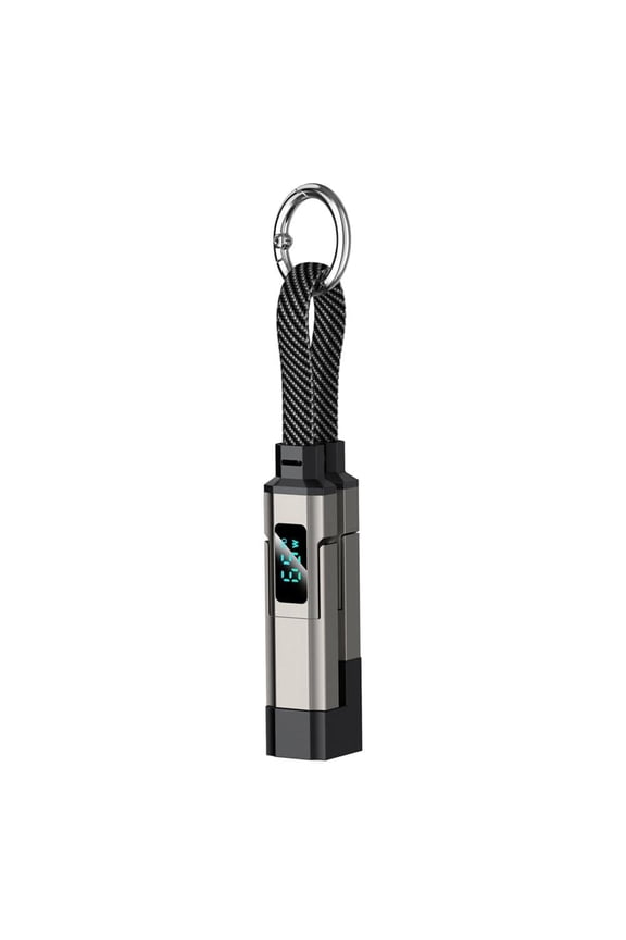 4 in 1 USB C Keychain Charger Cable, 65W Fast Charging Short Phone Lanyard Data Cable, Portable Multi Charge Digital Display Cord for iPhone Android(black)
