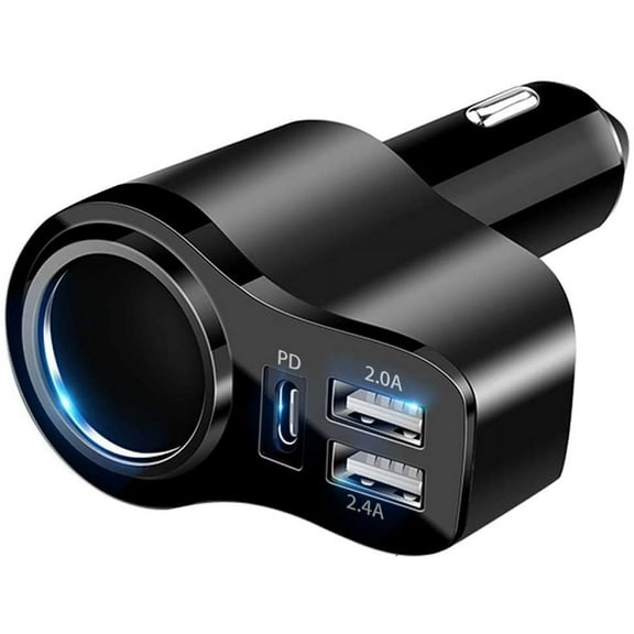 4 In 1 USB Car Charger, 36W Multi USB Cigarette Lighter Adapter, Socket Splitter with 3 USB Ports, 12V/24V Dual USB C PD Fast Car Charger Adapter, Suitable for IPhone 13/12/11/XS/8, Samsung, LG, GPS