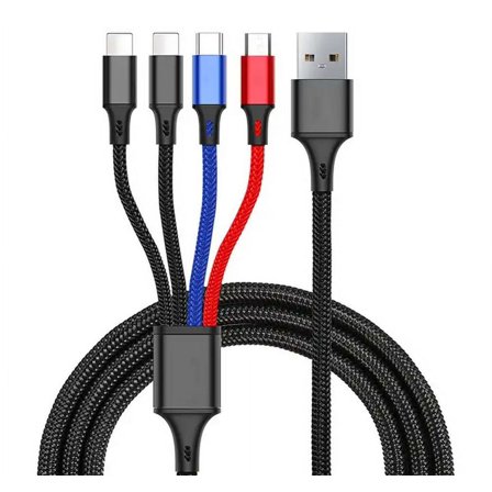 4 in 1 USB Fast Charging Cable for Android/iOS Compatible Mobile Phones, Tablets, Earphones, Computers, for Galaxy and Note Series(Single Pack Mixed Color)