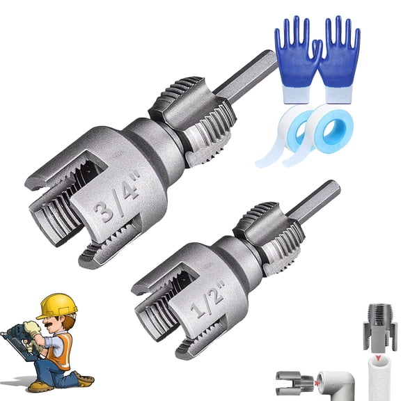 4 in 1 Water Pipe Threader Tool for Drill, Pipe Threading Tool Kit 1/2" 3/4" 1", Carbon Steel Pipe Tap Set for Internal & External Threads, Plumbing Repair