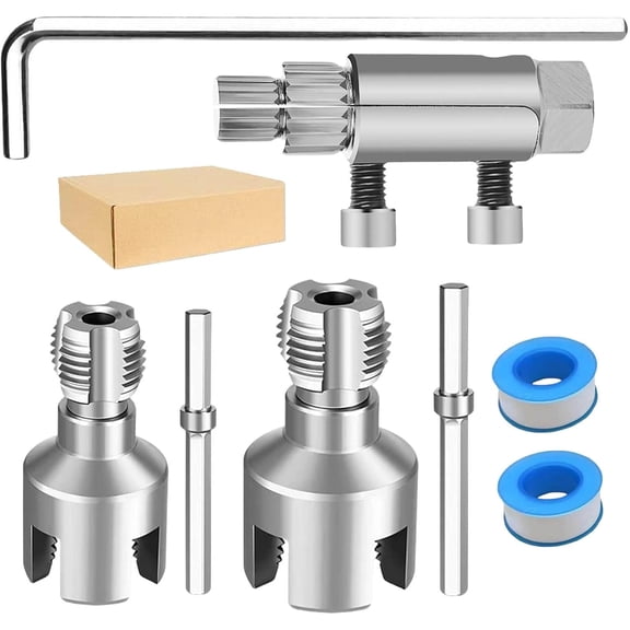 4 in 1 Water Pipe Threader & Wrench Set, Drill Driven Pipe Opener for 1/2 & 3/4 Inch PVC Pipes, Universal Plumbing Repair Tool Compatible with Electric Drill(RL 1 Set)