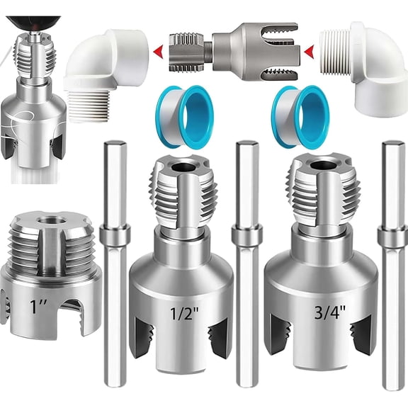 4 in 1 Water Pipe Wrench 3PCS Integrated Pvc Pipe Threader Tool - 1/2" & 3/4" & 1" Dual-Function Internal External Pipe Threading Tool for Water Pipe, Duty Pipe Thread Cutting Tool Set