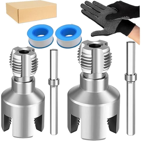 4 in 1 Water Pipe Wrench, 4 in 1 Pipe Threader, Universal Pipe Opener for PVC Pipes, for 1/2 Inch and 3/4 Inch Water Pipes, Drill Driven Plumbing Repair Set (1/2"+3/4")