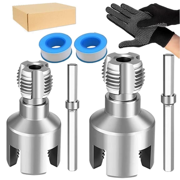4 in 1 Water Pipe Wrench, 4 in 1 Pipe Threader, Universal Pipe Opener for PVC Pipes, for 1/2 Inch and 3/4 Inch Water Pipes, Drill Driven Plumbing Repair Set (1/2"+3/4")