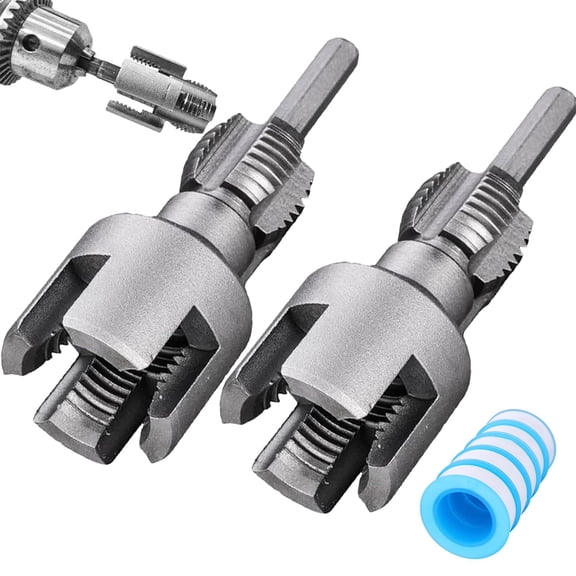 4 in 1 Water Pipe Wrench, 4 in 1 Pipe Threader, Universal Pipe Opener for PVC Pipes, for 1/2 Inch and 3/4 Inch Water Pipes, Drill Driven Plumbing Repair Set