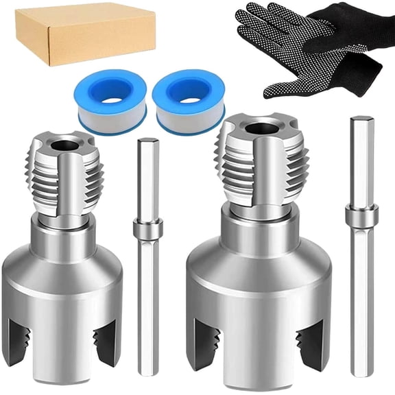 4 in 1 Water Pipe Wrench, Drill Driven Pipe Threader Set for PVC, Universal Plumbing Repair Tool for 1/2 Inch and 3/4 Inch Pipes, Internal & External Thread Cutter, Silver