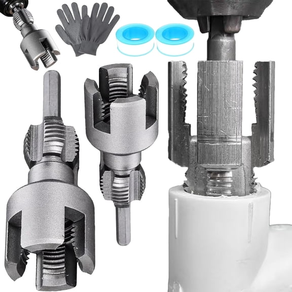 4 in 1 Water Pipe Wrench, Integrated Internal & External Pipe Threading Tool, 1/2'' and 3/4'' Water Pipe Internal and External Integrated Threader, PVC Pipe Threader Kit