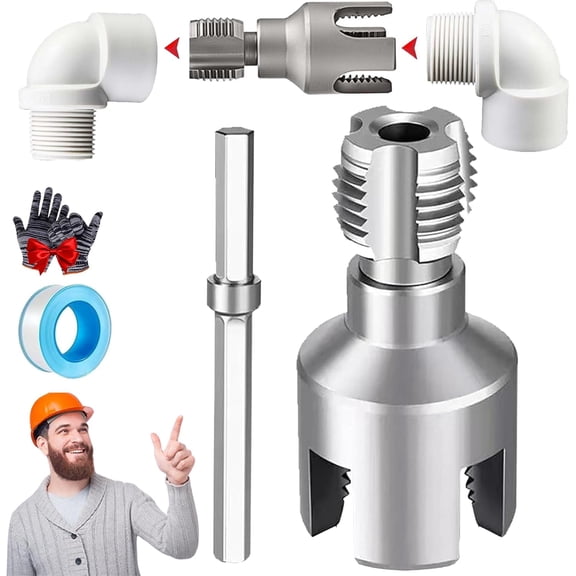 4 in 1 Water Pipe Wrench, Integrated Internal & External Pipe Threading Tool, Pipe Tapping and Threading Tool for 1/2",3/4",1",Electric Drill Compatible PVC Pipe Threader(1/2")