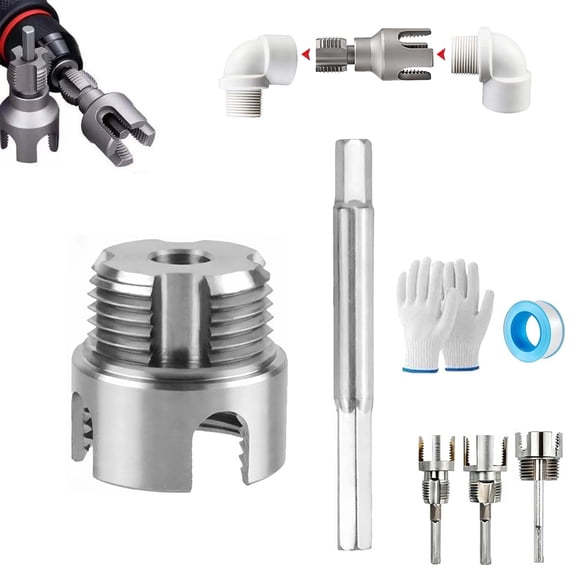 4 in 1 Water Pipe Wrench, Integrated Internal & External Pipe Threading Tool, Pipe Tapping And Threading Tool for 1/2", 3/4" and 1" Water Pipes, Electric Drill Compatible PVC Threader (1'')