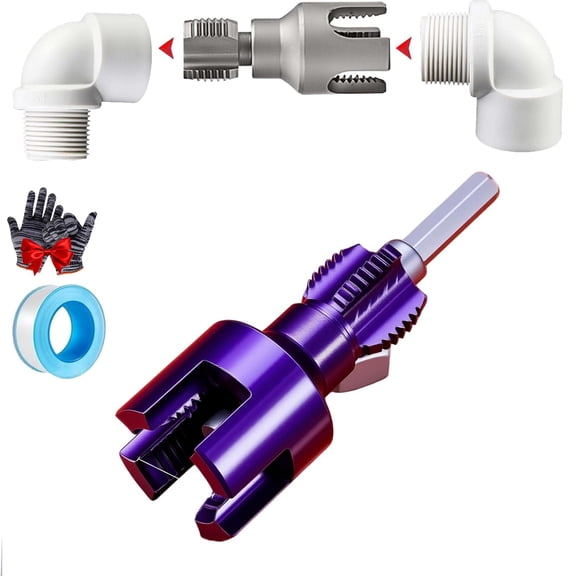 4 in 1 Water Pipe Wrench, Integrated Internal & External Pipe Threading Tool, Pipe Thread Cutting Tool, Electric Drill Compatible PVC Pipe Threader Kit for 1/2" And 3/4" Water Pipe (Purple, 3/4" )