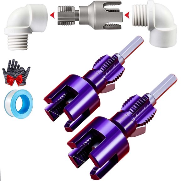 4 in 1 Water Pipe Wrench, Integrated Internal & External Pipe Threading Tool, Pipe Thread Cutting Tool, Electric Drill Compatible PVC Pipe Threader Kit for 1/2" And 3/4" Water Pipe (1/2"+ 3/4" )