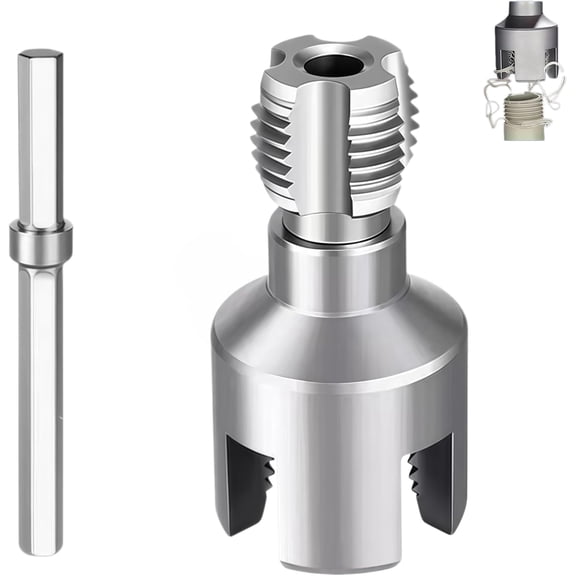 4 in 1 Water Pipe Wrench & PVC Pipe Threader Kit, Integrated Internal & External Plastic Pipe Threading Tool, Drill Driven Tapping Set for 1/2", 3/4", 1" Pipes (1/2")