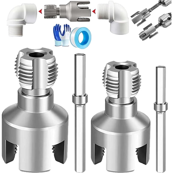 4 in 1 Water Pipe Wrench, Pipe Tapping and Threading Tool, Integrated Internal & External Pipe Threading Tool for 1/2'' 3/4'' 1''Pipes, Electric Drill Compatible PVC Threader