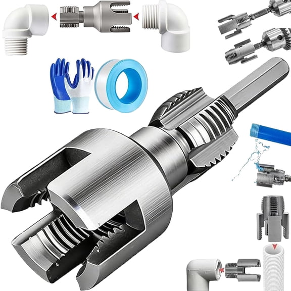 4 in 1 Water Pipe Wrench, Pipe Tapping and Threading Tool, Integrated Internal & External Pipe Threading Tool for 1/2'' & 3/4'' Pipes, Electric Drill Compatible PVC Threader(1'')