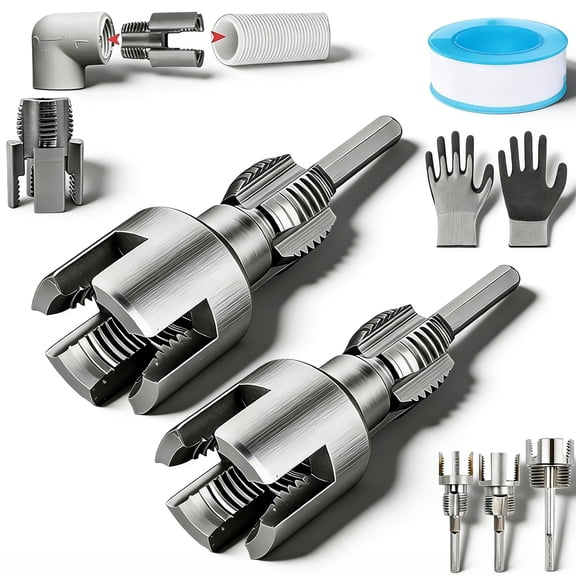 4 in 1 Water Pipe Wrench, Universal 4 in 1 Water Pipe Threader Set, 1/2'' 3/4'' 1'' Pipes Tapping and Threading Tool Fits All Threads, Opener Compatible Electric Drill (1/2"+3/4")