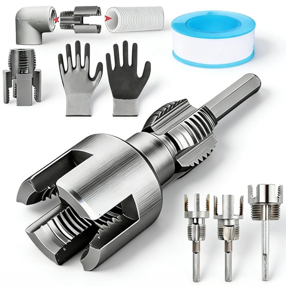 4 in 1 Water Pipe Wrench, Universal 4 in 1 Water Pipe Threader Set, 1/2'' 3/4'' 1'' Pipes Tapping and Threading Tool Fits All Threads, Opener Compatible Electric Drill (3/4")