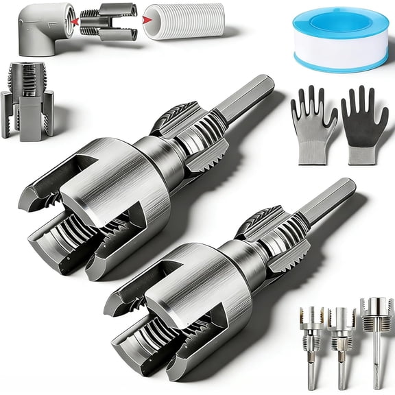 4 in 1 Water Pipe Wrench, Universal 4 in 1 Water Pipe Threader Set, 1/2'' 3/4'' 1'' Pipes Tapping and Threading Tool Fits All Threads, Opener Compatible Electric Drill