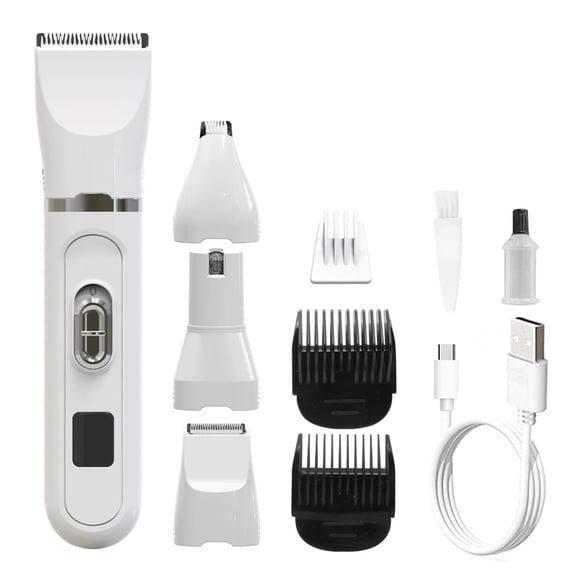 4 In 1 Waterproof Pet Grooming Kit, White Cordless Dog Cat Hair Clipper Trimmer with Nail Clipper & File, Professional Pet Grooming Tool for Dogs Cats Small Pets