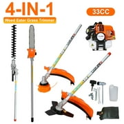 4 in 1 Weed Eater Grass Trimmer, Multi-Functional String Trimmer with Gas Pole Saw, Hedge Trimmer, Weed Trimmer, and Brush Cutter, Weed Eater for Patio Garden Lawn, 33CC 2-Cycle