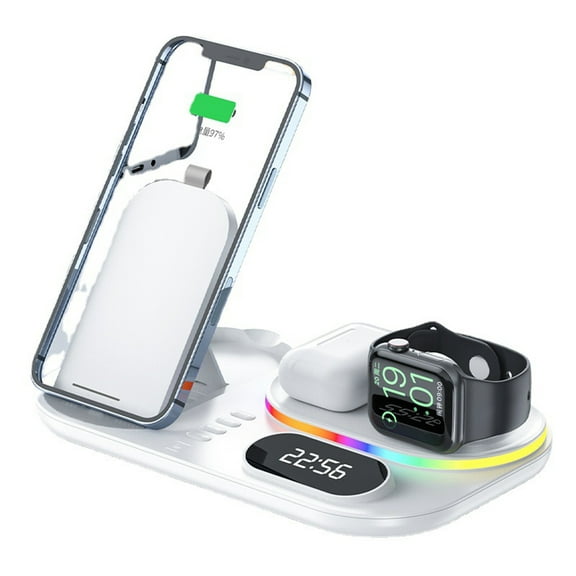 4 in 1 Wireless Charger,4 in 1 Wireless Charger Station Only for Apple iPhone/iWatch/Airpods,Digital Display Clock,RGB Multicolor Lights,30W Charging Station for iPhone 14,13,12,11 (Pro, Pro Max)/XS/X