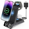 thumbnail image 1 of 4 in 1 Wireless Charging Station Alarm Clock, Charging Dock for Apple Devices, Charger Stand for iPhone 17 16 15 14 13 12 11 Pro Max for Apple Watch 10/9/8/7/6/5/UItra & AirPods, Dimmable, 1 of 7
