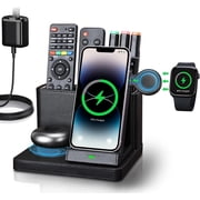 4 in 1 Wireless Charging Station with Desk Organizer, Leather Nightstand Office Organizer with Wireless Charger Stand for Multiple Devices iPhone 15 14 13 12 11 Pro Max and Samsung AirPods & iWatch