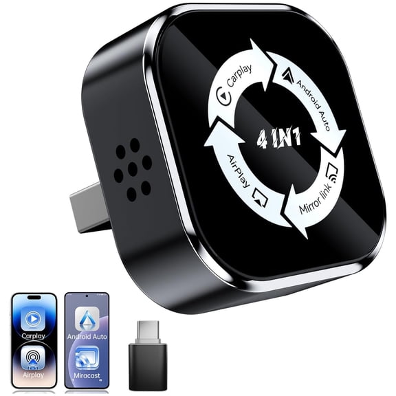 4 in 1 Wireless Mirror Link CarPlay Adapter,Convert Wired CarPlay and Android Auto to Wireless, Plug & Play-Mirroring/AirPlay USB/Usb C Compatible with iOS 18+ & Android,Fast Auto-Connect