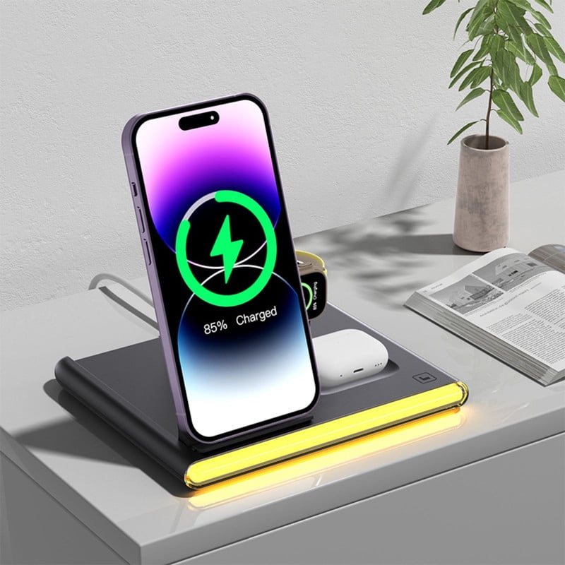 4 in 1 Wireless charging station fast Foldable Travel dock for iPhone 15 14 13 12 11 etc.,Samsung android Phone for Apple Watch 9 8 7 6 5 4 3 Samsung Galaxy Watch 6/5/4 Galaxy Buds AirPods Pro 3 2