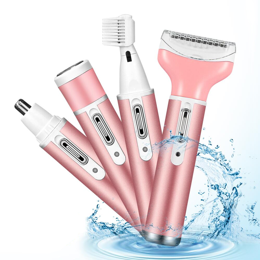 4 in 1 Women Electric Shaver Rechargeable Waterproof Razor Painless Epilator Body Hair Remover Nose Hair Beard Bikini Trimmer Eyebrow Face Facial Armpit Legs Removal Clipper Lady Grooming Groomer Kit - image 1 of 10