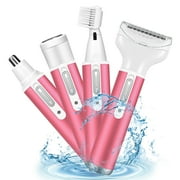 4 in 1 Women Electric Shaver Rechargeable Waterproof Razor Painless Epilator Body Hair Remover Nose Hair Beard Bikini Trimmer Eyebrow Face Facial Armpit Legs Removal Clipper Lady Grooming Groomer Kit