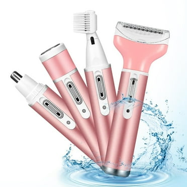 4 in 1 Women Electric Shaver Rechargeable Waterproof Razor Painless Epilator Body Hair Remover Nose Hair Beard Bikini Trimmer Eyebrow Face Facial Armpit Legs Removal Clipper Lady Grooming Groomer Kit