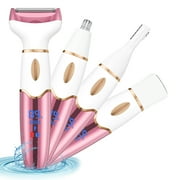 4 in 1 Women Electric Shaver Rechargeable Waterproof Razor Painless Epilator Body Hair Remover Nose Hair Beard Bikini Trimmer Eyebrow Face Facial Armpit Legs Removal Clipper Lady Grooming Groomer Kit