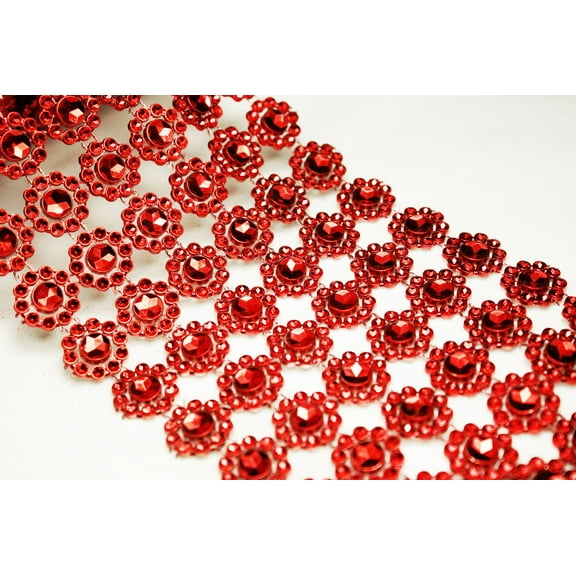 4" 1 Yard Red Diamond Flower Mesh Wrap Roll Crystal Rhinestone Sparkle Ribbon