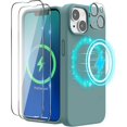 thumbnail image 1 of (4 in 1  for iPhone 14 Case Compatible with MagSafe (6.1 inch, 2022), with 2 Pack Screen Protector + Camera Cover, Liquid Silicone Phone Case (Cactus Green), 1 of 14