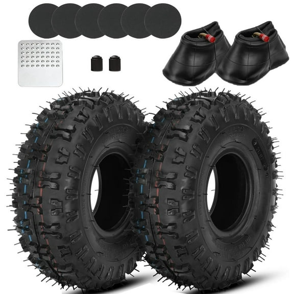 4.10/3.50-4 410/350-4 4.10-4 Tire and Inner Tube with TR87 Bent Valve Stem Suitable for Hand Truck Lawn Mower Dollies Wheelbarrow Rototiller Compressor Generators Go Kart ATV Parts 2 Set