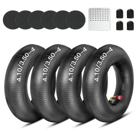 4.10/3.50-4 410/350-4 Inner Tube Having TR87 Bent Valve Stem Substitute for 10 Inch Tubes Lawn Mower Wheelbarrow Hand Truck Garden Wagon Go Kart Snow Blower Utility Cart ATV Heavy Duty Parts 4 Pack